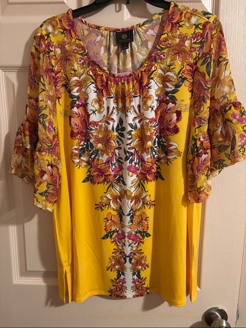 Women’s Floral Yellow Scoop Neck Jersey Top